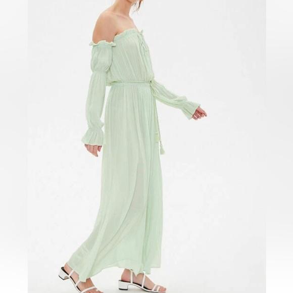 Forever 21 Dresses & Skirts - Forever 21 Off Shoulder Seafoam Maxi Dress Small Sheer Wrap NWT